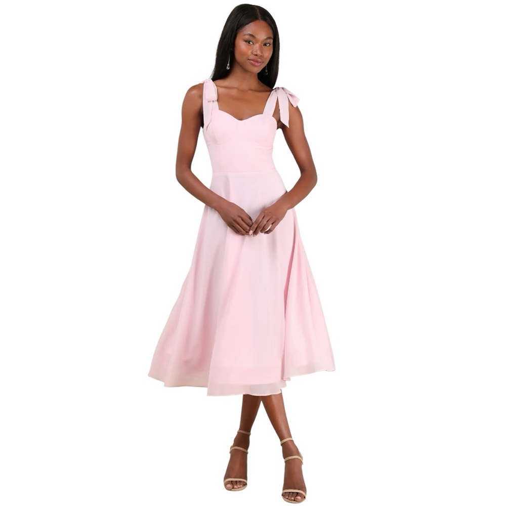 Lulu's Sophisticated Charisma Light Pink Tie-Strap A-Line Midi Dress - Size XXL